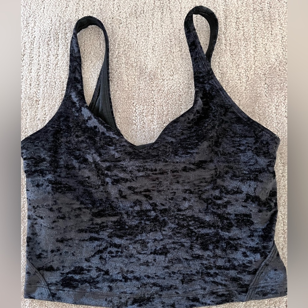 Lululemon Bra top , black crushed velvet . Limited edition, size 6 .Mint conditi